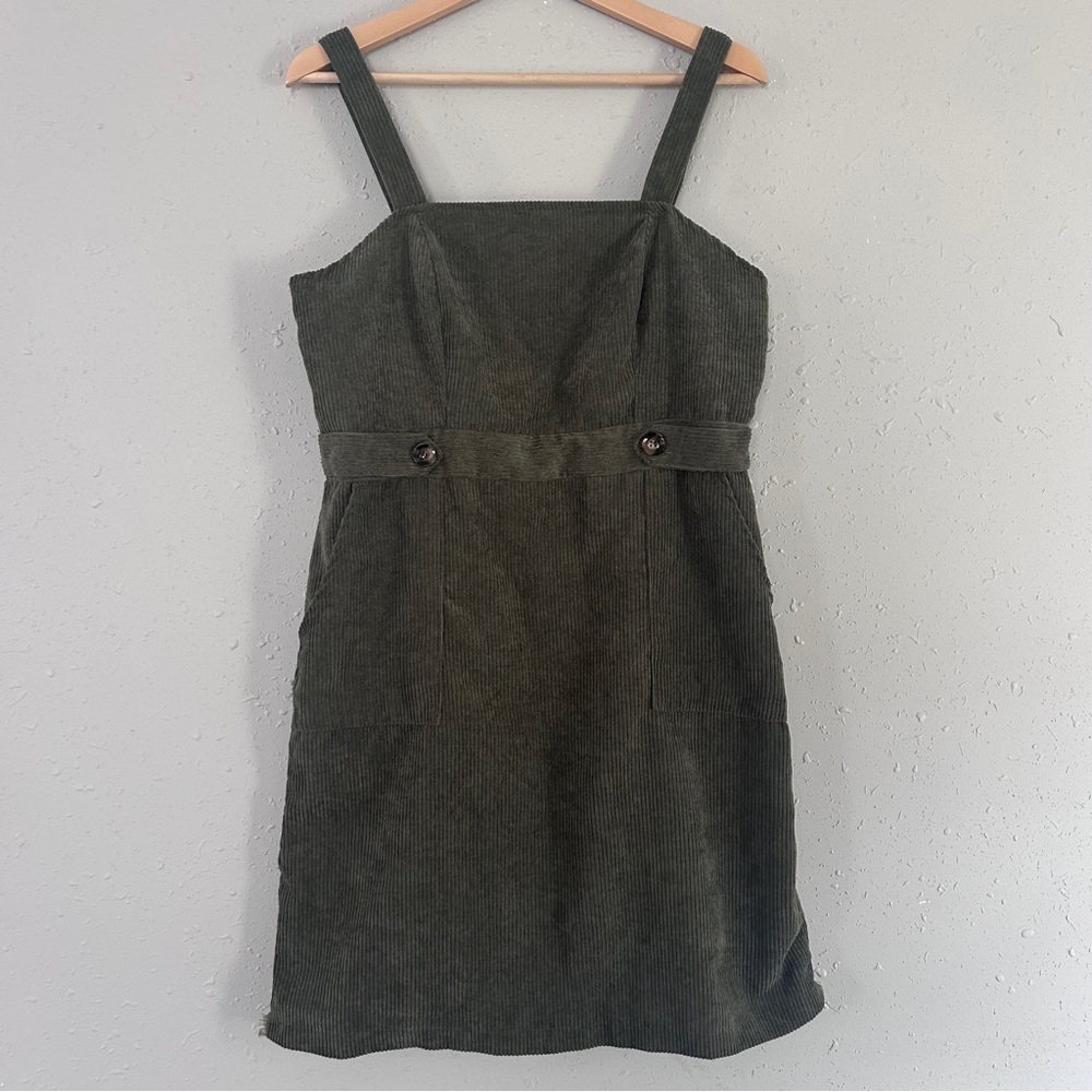 🦋 SHEIN Green Ribbed Corduroy Suspender Overall Mini Dress Casual Medium